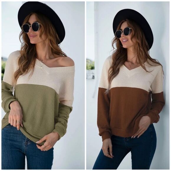 Two-Toned Waffle Knit Top - Picture 1 of 7